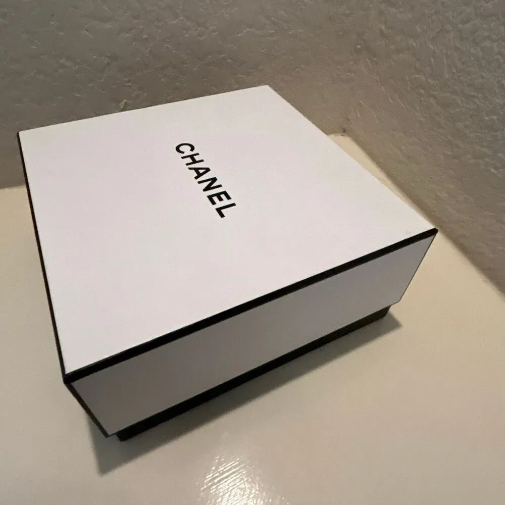 Chanel Square Box White Black Logo Luxury Decor Storage Display Giftbox 8.5x8.5